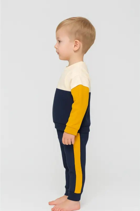 Erkek Bebek Marin Temalı Lacivert-Hardal “Volemos Juntos” Baskılı Pamuklu Eşofman Takımı (1-2 Yaş) - Bebek Giyim/Erkek