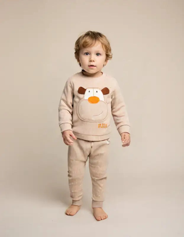 Erkek Bebek Monkey Nakışlı Kulaklı Araba Baskılı Fularlı 3Lü Takım - Bebek Giyim/Erkek Bebek Giyim/Erkek Bebek Takımları