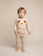 Erkek Bebek Monkey Nakışlı Kulaklı Araba Baskılı Fularlı 3Lü Takım - Bebek Giyim/Erkek Bebek Giyim/Erkek Bebek Takımları