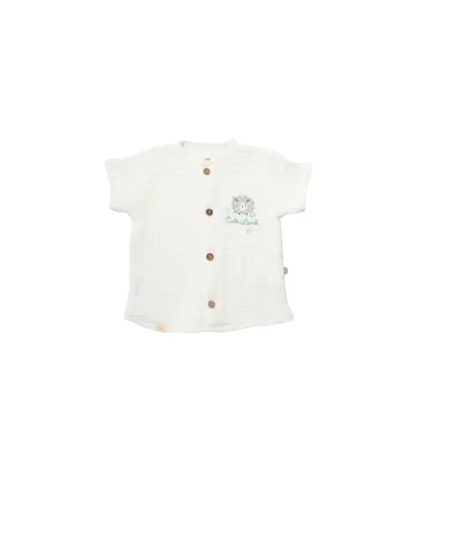 Erkek Bebek Müslin Kumaş Önden Düğmeli Kısa Kollu Şortlu Takım - Organik - Müsli Kumaş - 6 - 36 Ay - Bebek Giyim/Erkek