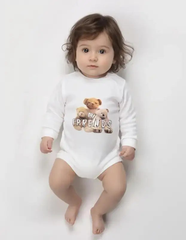 Erkek Bebek My Friends Yazılı Ayıcık Baskılı Uzun Kollu Pamuklu Çıtçıtlı Bady - Bebek Giyim/Erkek Bebek Giyim/Erkek