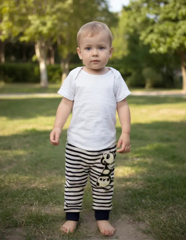 Erkek Bebek Panda Baskılı Tek Boy 3 Lü Alt Pantolon - Ribanalı - Bel Kısmı Lastikli - Pamuklu - 3 - 6 Ay - Bebek