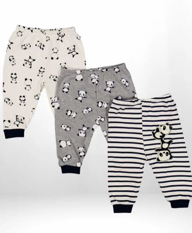 Erkek Bebek Panda Baskılı Tek Boy 3 Lü Alt Pantolon - Ribanalı - Bel Kısmı Lastikli - Pamuklu - 3 - 6 Ay - Bebek