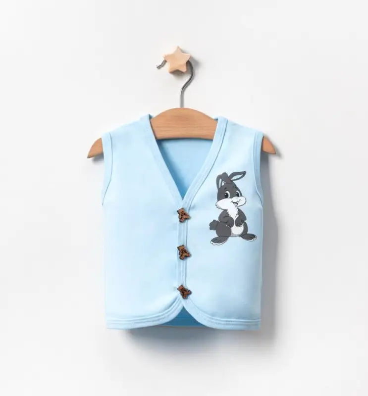 Erkek Bebek Tavşan Figürlü Ahşap Düğmeli Penye Yelek - Bebek Giyim/Kız Bebek Giyim/Kız Bebek Yelek