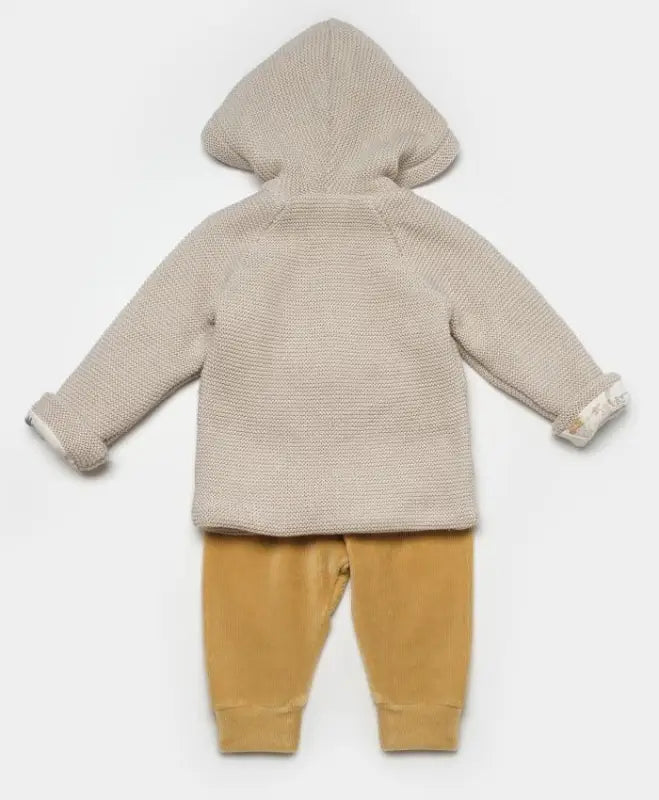 Erkek Bebek Triko Kapşonlu Hırkalı Kadife Pantolonlu 3Lü Takım - Bebek Giyim/Erkek Bebek Giyim/Erkek Bebek Takımları