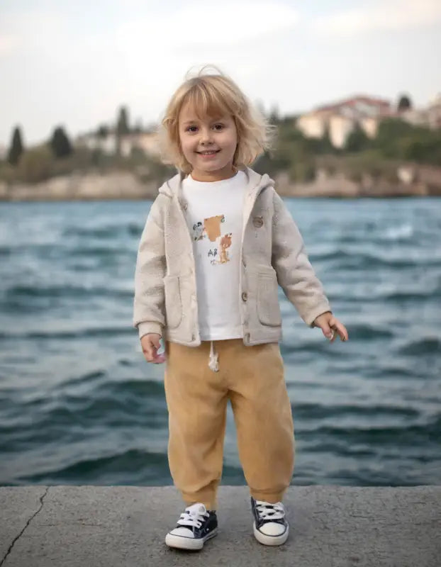 Erkek Bebek Triko Kapşonlu Hırkalı Kadife Pantolonlu 3Lü Takım - Bebek Giyim/Erkek Bebek Giyim/Erkek Bebek Takımları