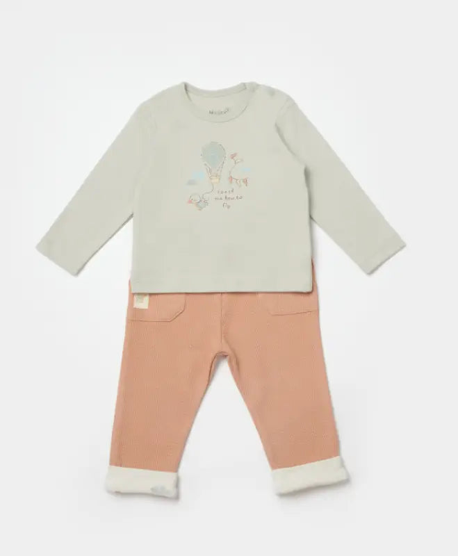 Erkek Bebek Uçan Balon Baskılı Uzun Kollu Sweat Waflee Kumaşlı Pantolon Takım - Bebek Giyim/Erkek Bebek Giyim/Erkek