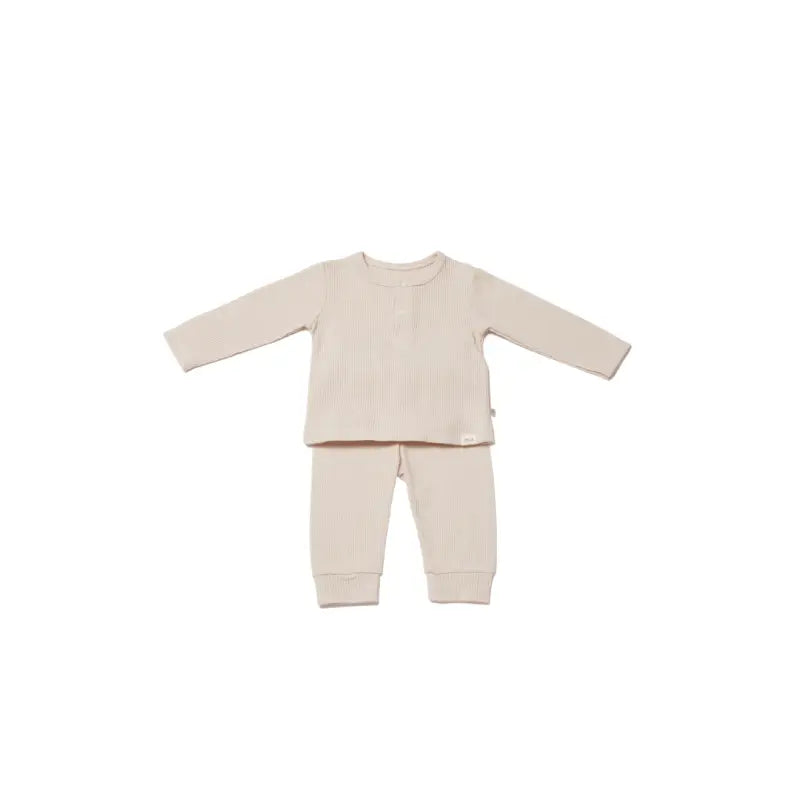 Erkek Bebek Waffle Kumaş Organik 2 Li Uzun Kollu Kahve Renk Takım - Önden Çıtçıtlı - Kahve Renk - 6 - 36 Ay - Bebek