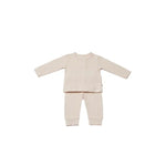 Erkek Bebek Waffle Kumaş Organik 2 Li Uzun Kollu Kahve Renk Takım - Önden Çıtçıtlı - Kahve Renk - 6 - 36 Ay - Bebek