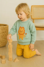 Erkek Bebek Yavru Aslan Baskılı Mint Sweatshirt & Hardal Jogger Takım | % 100 Pamuk Rahat Kesim 2-4 Yaş - Bebek