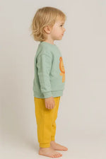 Erkek Bebek Yavru Aslan Baskılı Mint Sweatshirt & Hardal Jogger Takım | % 100 Pamuk Rahat Kesim 2-4 Yaş - Bebek