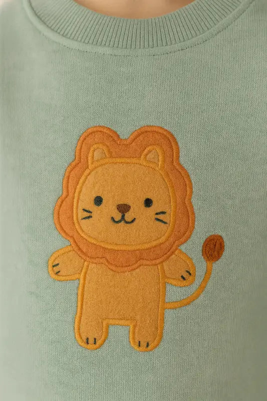 Erkek Bebek Yavru Aslan Baskılı Mint Sweatshirt & Hardal Jogger Takım | % 100 Pamuk Rahat Kesim 2-4 Yaş - Bebek