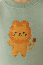 Erkek Bebek Yavru Aslan Baskılı Mint Sweatshirt & Hardal Jogger Takım | % 100 Pamuk Rahat Kesim 2-4 Yaş - Bebek