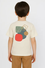 Erkek Çocuk Arkası Desenli Bisiklet Yaka - Kısa Kollu Tişörtlü - Beli Ve Bacak Uçları Lastikli- Cep Detaylı- Keten