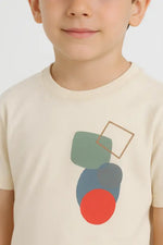 Erkek Çocuk Arkası Desenli Bisiklet Yaka - Kısa Kollu Tişörtlü - Beli Ve Bacak Uçları Lastikli- Cep Detaylı- Keten