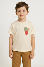 Erkek Çocuk Arkası Desenli Bisiklet Yaka - Kısa Kollu Tişörtlü - Beli Ve Bacak Uçları Lastikli- Cep Detaylı- Keten