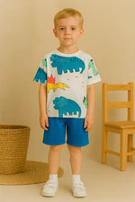 Erkek Çocuk Dinazor Baskılı Kısa Kol Tişörtlü - Şortlu Takım - Bebek Giyim/Erkek Bebek Giyim/Erkek Bebek Takımları