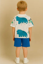 Erkek Çocuk Dinazor Baskılı Kısa Kol Tişörtlü - Şortlu Takım - Bebek Giyim/Erkek Bebek Giyim/Erkek Bebek Takımları
