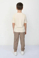 Erkek Çocuk Dont Quıt Yazılı Kısa Kollu Tişörtlü - Beli Lve Paça Kısmı Lastikli- Çizgili - Cep Detaylı Pantolon Takım