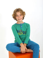 Erkek Çocuk Düğmeli Tranıng Yazılı Uzun Kollu Pmuklu Pijama Tk. - Erkek Çocuk Giyim/Erkek Çocuk Pijama & Eşofman