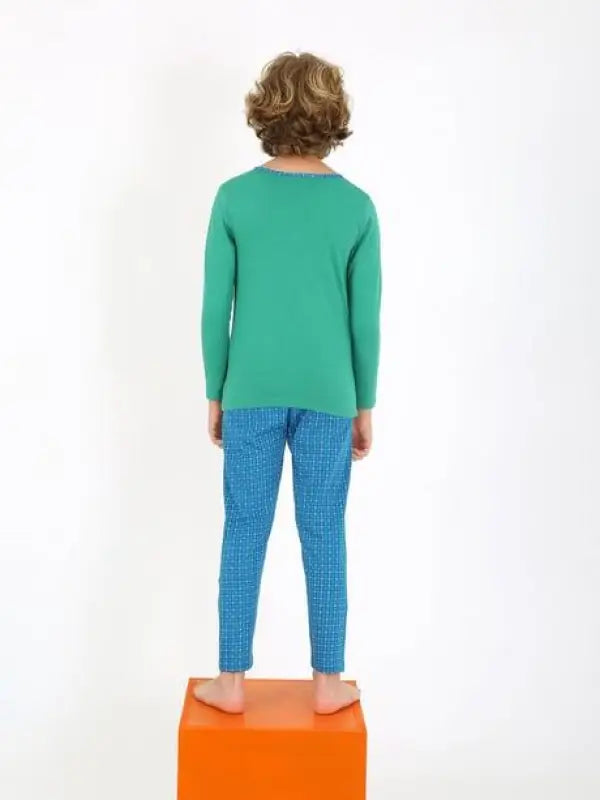 Erkek Çocuk Düğmeli Tranıng Yazılı Uzun Kollu Pmuklu Pijama Tk. - Erkek Çocuk Giyim/Erkek Çocuk Pijama & Eşofman
