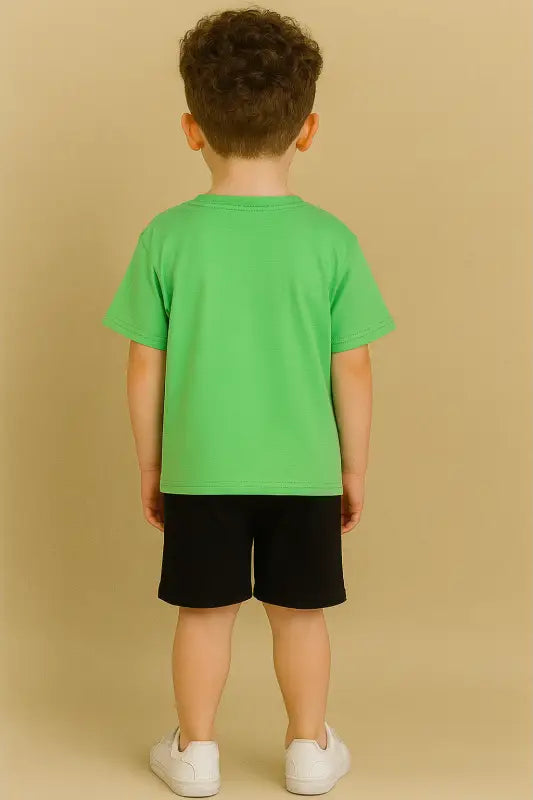 Erkek Çocuk I Dont Couse Trouble Yazılı Yeşil Renkli Kısa Kollu Tişörtlü Şortlu Takım - Bebek Giyim/Erkek Bebek