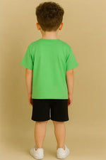 Erkek Çocuk I Dont Couse Trouble Yazılı Yeşil Renkli Kısa Kollu Tişörtlü Şortlu Takım - Bebek Giyim/Erkek Bebek