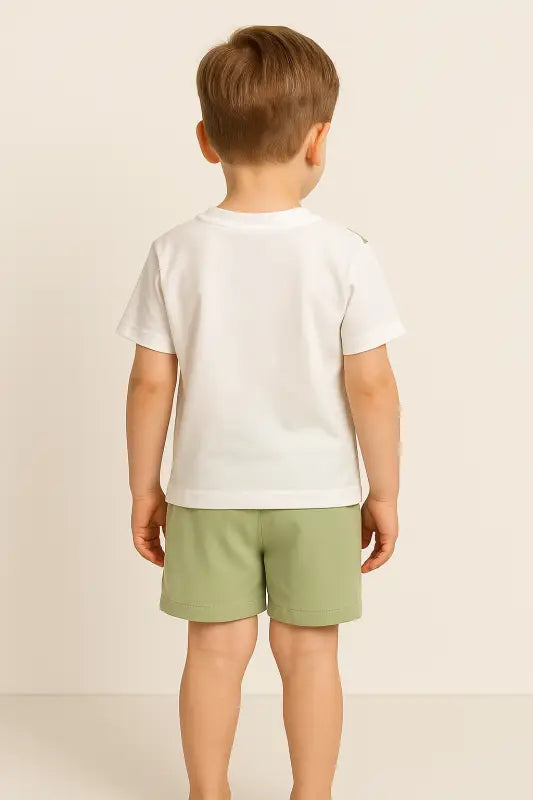 Erkek Çocuk Kedi Kafa Baskılı Kısa Kollu - Şortlu Yeşil Renk Takım - Erkek Çocuk Giyim/Erkek Çocuk Takım