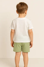 Erkek Çocuk Kedi Kafa Baskılı Kısa Kollu - Şortlu Yeşil Renk Takım - Erkek Çocuk Giyim/Erkek Çocuk Takım