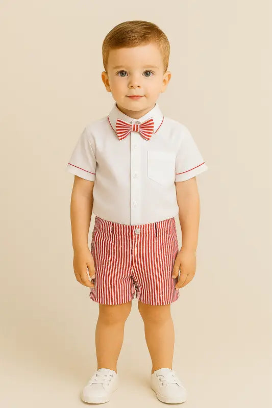 Erkek Çocuk Kısa Kol Gömlekli - Papyonlu - Şortlu Takım - Bebek Giyim/Erkek Bebek Giyim/Erkek Bebek Takımları