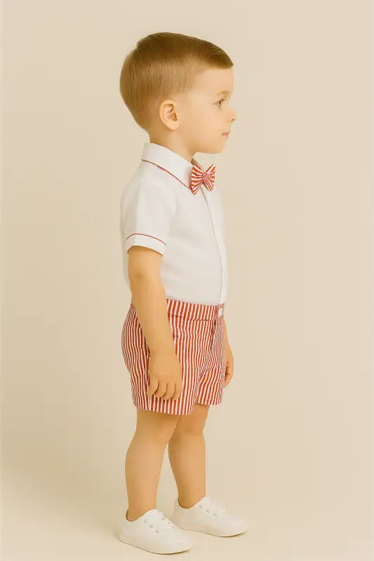 Erkek Çocuk Kısa Kol Gömlekli - Papyonlu - Şortlu Takım - Bebek Giyim/Erkek Bebek Giyim/Erkek Bebek Takımları