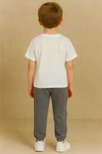 Erkek Çocuk Kısakollu - Bisiklet Yaka - Tişörtlü - Bel Ve Bilek Kısmı Lastikli - Cep Detaylı- Uzun Paça -Keten