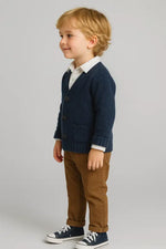 Erkek Çocuk Lacivert Triko Hırka & Beyaz Gömlek & Kamel Pantolon Kombini | 3-5 Yaş Rahat Ve Şık Günlük Takım - Erkek