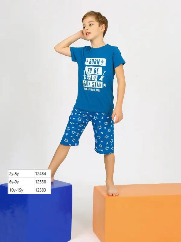 Erkek Çocuk Mavi Kapri Şortlu Takımı | 2-9 Yaş | Kısa Kollu Tshirt Ve Eşofman Altı - Erkek Çocuk Giyim/Erkek Çocuk