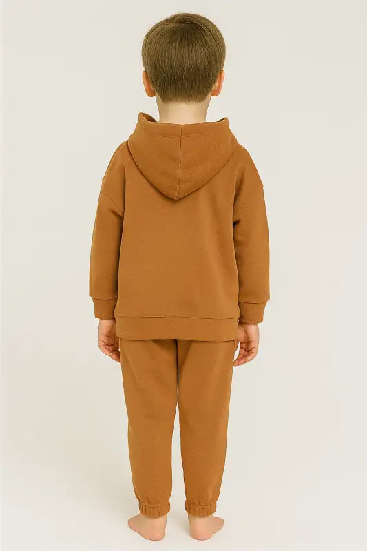 Erkek Çocuk New York Baskılı Tarçın Kapüşonlu Eşofman Takımı | 4-6 Yaş Rahat Jogger Kesim - Erkek Çocuk Giyim/Erkek