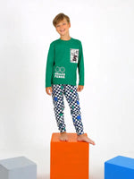 Erkek Çocuk Smıley Peage Baskılı Uzun Kollu Yeşil Renk Pamuklu Pijama Tk. - Erkek Çocuk Giyim/Erkek Çocuk Pijama &