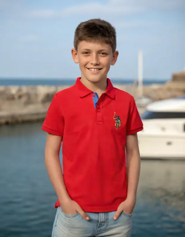 Erkek Kırmızı Düğmeli Polo Yaka Tişört - Erkek Çocuk Giyim/Erkek Çocuk Tshirt