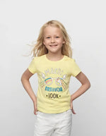 Gözlüklü Baskılı Tropikal Desen Kısa Kollu Kız Çocuk T-Shirt - Mor 3-4 Yaş - Kız Çocuk Giyim/Kız Çocuk Tişört