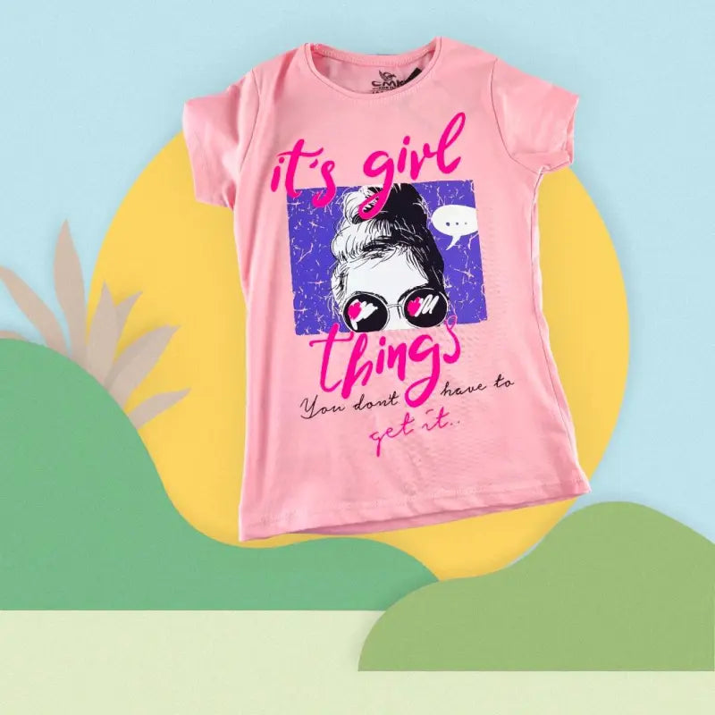 Kısa Kollu Kız Çocuk Bisiklet Yaka T-Shirt | Pembe | 8 - 12 Yaş - Kız Çocuk Giyim/Kız Çocuk Tişört