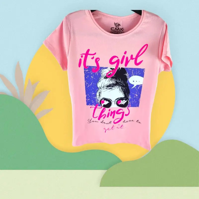 Kısa Kollu Kız Çocuk Bisiklet Yaka T-Shirt | Pembe | 8 - 12 Yaş - Kız Çocuk Giyim/Kız Çocuk Tişört