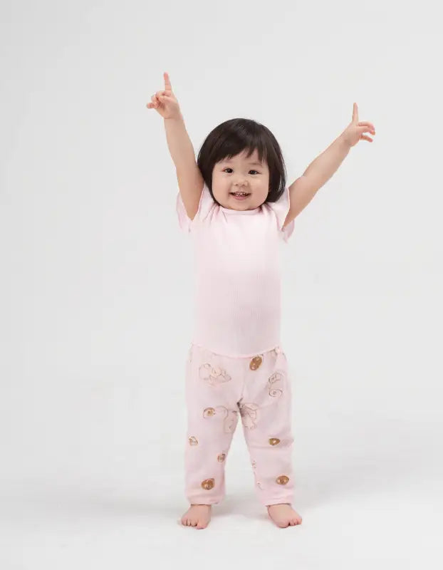 Kız Bebek Ayıcık Baskılı Patikli Tek Alt - 1 - 3 Ay - Pembe Renk - Beli Lastikli - Patikli - Ayıcık Baskılı - Bebek