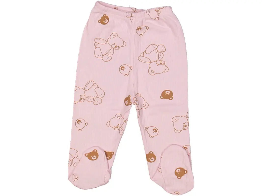 Kız Bebek Ayıcık Baskılı Patikli Tek Alt - 1 - 3 Ay - Pembe Renk - Beli Lastikli - Patikli - Ayıcık Baskılı - Bebek
