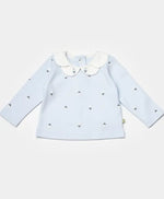 Kız Bebek Çiçek Nakışlı Bebe Yakalı Uzun Kol Mavi Renk 2Li Takım - Bebek Giyim/Kız Bebek Giyim/Kız Bebek Takımları