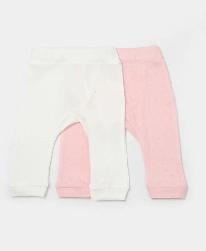 Kız Bebek Pamuklu Jakar Desenli Bebek Patiksiz Alt 2’Lü Takım - Pembe-Beyaz Renk - 3 - 24 Ay - Bebek Giyim/Kız Bebek