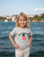 Kız Çocuk Ananas Baskılı Hola Summer Yazılı Gri Renk Tişört - 3-4-5-6-7 Yaş - Kız Çocuk Giyim/Kız Çocuk Tişört