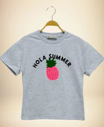Kız Çocuk Ananas Baskılı Hola Summer Yazılı Gri Renk Tişört - 3-4-5-6-7 Yaş - Kız Çocuk Giyim/Kız Çocuk Tişört