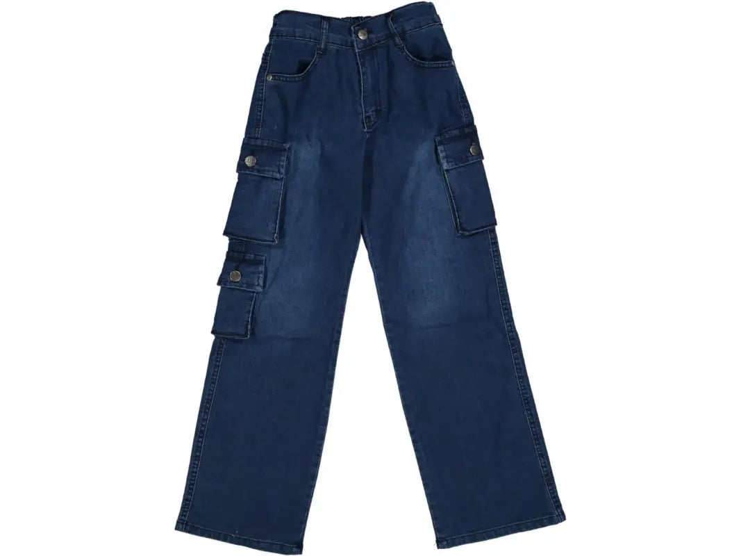 Kız Çocuk Kargo Cepli Kot Pantolon - 11-12-13-14-15 Yaş - Kız Çocuk Giyim/Kız Çocuk Pantolon