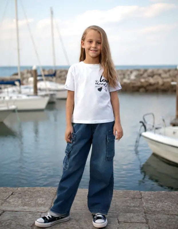 Kız Çocuk Kargo Cepli Kot Pantolon - 11-12-13-14-15 Yaş - Kız Çocuk Giyim/Kız Çocuk Pantolon