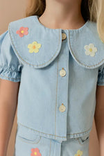 Kız Çocuk Kot Şortlu - Papatyalı - Kısa Kol Gömlekli Takım - Kız Çocuk Giyim/Kız Çocuk Takım