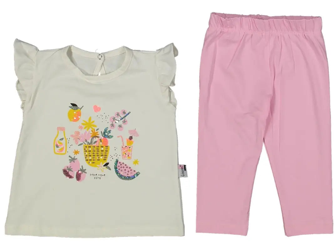 Kız Çocuk Meyve Baskılı Pullu Kısakollu Taytlı 2Li Takım - Kategorisiz